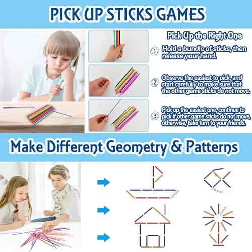 ZeeDix 3 Sets Jacks Game and Pick Up Sticks, 180 Pcs Sticks and 30 Pcs Metal Jax with 3 Pcs Red Rubber Balls, Classic Pick Up Sticks Game for Kids Adults Family - style: 3 Set