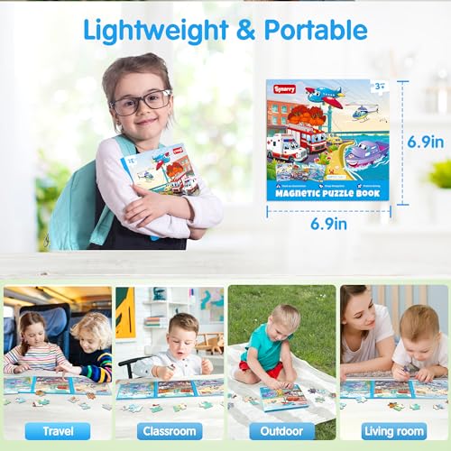 SYNARRY Air Land Water Transport Magnetic Puzzles for Toddlers 3-5, 20 Pieces Travel Puzzles for Kids Ages 4-6, Car Airplane Road Trip Activities Toys for 3 4 5 6 Year Old Boys Girls Birthday Gifts - style: Transport