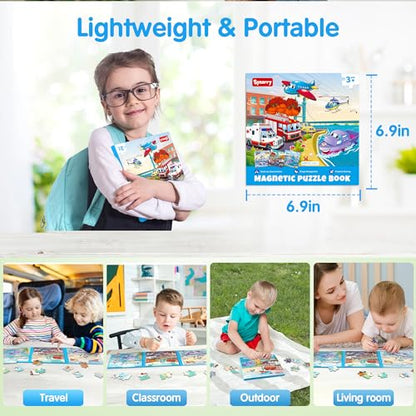SYNARRY Air Land Water Transport Magnetic Puzzles for Toddlers 3-5, 20 Pieces Travel Puzzles for Kids Ages 4-6, Car Airplane Road Trip Activities Toys for 3 4 5 6 Year Old Boys Girls Birthday Gifts - style: Transport