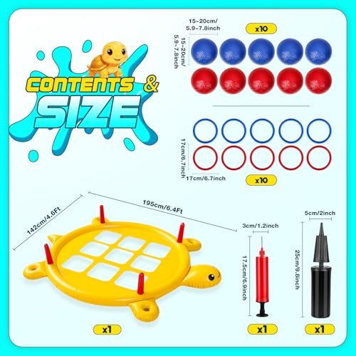 2 in 1 Pool Toys Games Set Inflatable Tic Tac Toe with Cup Holder, Outdoor Giant Tic Tac Toe Bean Bag Toss Games for Kids Adults Family, Ring Toss, Large Yard Carnival Birthday Party Field Day Game