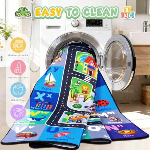 Car Rug Playmat, City Road Map Kids Rug, Educational Learning Play Mat, Soft Non-Slip Machine Washable ABC Alphabet Carpet for Bedroom Nursery Preschool Classroom - color: Racing Route, size: 6' x 9' (Rectangular)
