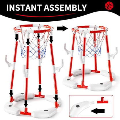 Pool Basketball Hoop Toys for Kids Ages 4-8 8-12 & Adult, Summer Outdoor Swimming Pool Games Water Play Toys Family Party for Kids, 2 in1 Pool Basketball Hoop & Ring Game with 4 Balls 12 Rings & Pump - style: 2-in-1 Pool Basketball Hoop（Red）