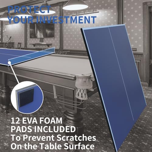 9ft Mid-Size Ping Pong Conversion Top Foldable & Portable Table Tennis Table Top for Indoor Games,Blue