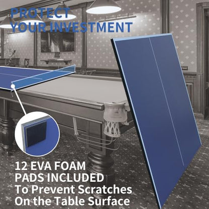 9ft Mid-Size Ping Pong Conversion Top Foldable & Portable Table Tennis Table Top for Indoor Games,Blue