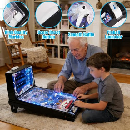 Electronic Tabletop Pinball Game Retro Arcade Pinball Machine for Kids Portable Desktop Ball Shooting Toy with Scorer Light and Sound Birthday Party Gift