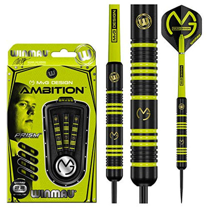Winmau Michael Van Gerwen MvG Ambition Brass Steeltip Darts Set 22g with MvG Flights and Nylon Shafts (Stems)