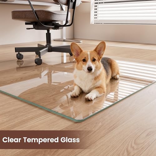 48"x80" Tempered Glass Chair mat for Carpet, Office Chair Mat with Round Corner, Desk Chair Mat for Carpet/Hardwood Floor/Rolling Chair-with 6 Anti-Slip Pads - size: 48x80