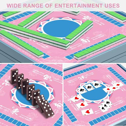 LZSIG Mahjong Mat with Rules 33×33", 3mm Thickened Anti-Slip American Mahjong Table Mat with Portable Carry Bag, Durable Stitched Edges, No Creases, Noise Reduction Rubber Board Game Pad, Gift - color: Pink