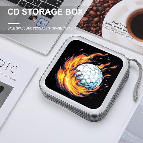 Golf Ball with Flames CD Case DVD Storage Holder Binder 40 Capacity | protective,hard case,protable loop,travel car use,zippered closure
