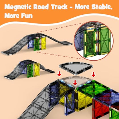 Magnetic Downhill Racer Set 40-Piece with Car & Tracks, STEM Magnetic Tiles Building Toys for Kids Ages 3-8, Montessori Learning Toys with Reinforced Slopes & Loop Pieces - size: 40 Pieces