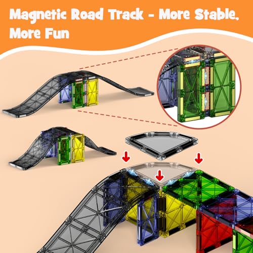 Magnetic Downhill Racer Set 40-Piece with Car & Tracks, STEM Magnetic Tiles Building Toys for Kids Ages 3-8, Montessori Learning Toys with Reinforced Slopes & Loop Pieces - size: 40 Pieces
