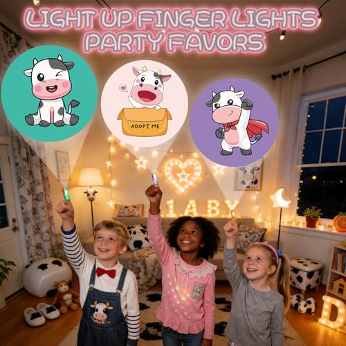 36 Pack Cow Party Favors LED Finger Lights, Glow in The Dark Farm Animal Party Supplies for Kids, Birthday Party Goodie Bag Stuffers, Classroom Treasure Box Rewards - style: Cow