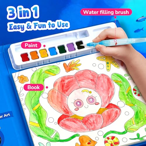 JoyCat Paint with Water Coloring Books, Art & Craft Activity, No Mess Art for Kids Ages 4-8, Craft Kits & Supplies, DIY Creative Activity, Gifts for Girls & Boys (Sea Animals) - style: Sea Animals