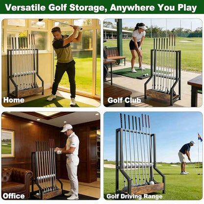 Golf Club Holder Stand Rack for 9 Clubs & 9 Balls, Putter Holder Rack Wood & Iron Golf Club Display Storage Rack for Simulator Garage