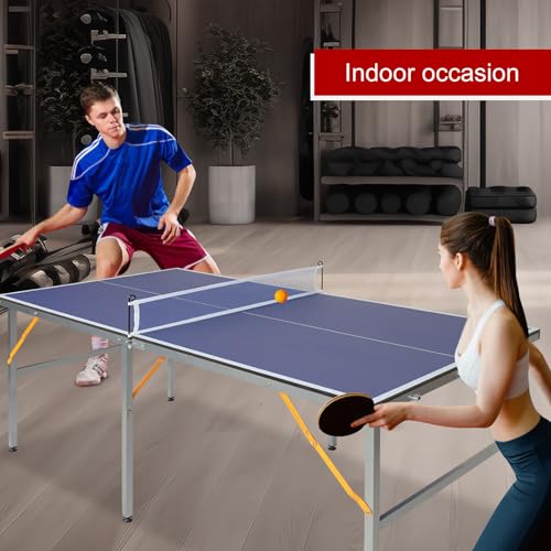 Mid-Size Table Tennis Table Foldable & Portable 6ft Ping Pong Table Set, 2 ping-Pong Bats and 3 Balls, Available Indoors and Outdoors