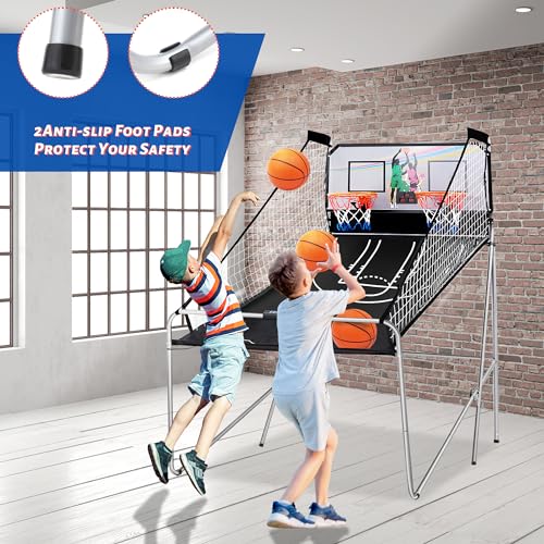 Foldable Electronic Dual Basketball Arcade Game,Double Shot 2 Player, 8 Game Options w/4 Balls LED Scoring System & Indoor Basketball Game for Youth, Adults