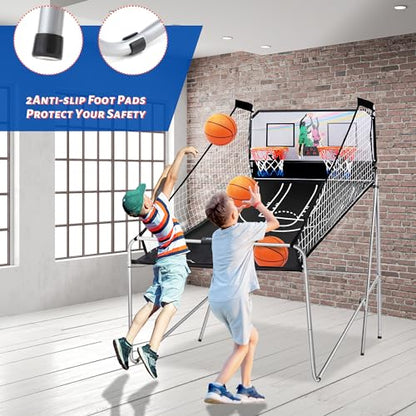 Foldable Electronic Dual Basketball Arcade Game,Double Shot 2 Player, 8 Game Options w/4 Balls LED Scoring System & Indoor Basketball Game for Youth, Adults