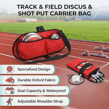 VBESTLIFE Discus and Shot Put Carrier Bag, Waterproof Oxford Fabric Shot Put Dual Storage Bag with Adjust Strap for Track Field - color: Red