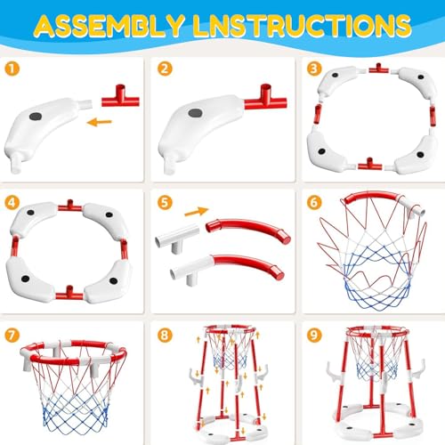 Pool Basketball Hoop,Floating Basketball Hoop,2-In-1 Floating Pool Toys Ring Game With 4 Balls And Pump, Outdoor Summer Water Toy,Chritmas Birthday Gift For 3 4 5 6 7 8 9 10Year Old Boy Girl (Red) - color: Red