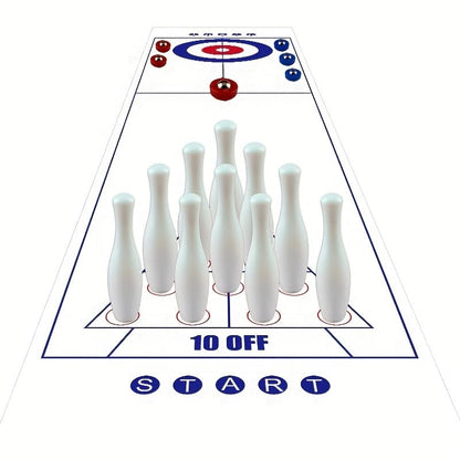 3-in-1 Tabletop Curling, Shuffleboard, and Bowling Game-Portable Family Game for Kids & Adults and Easy to Set Up Desktop Indoor/Outdoor Fun Game.