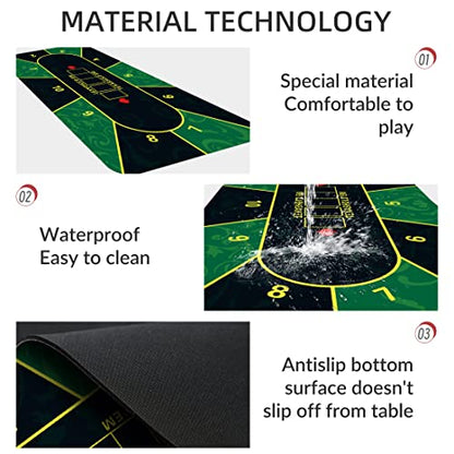 nuveti Poker Mat - 55 x 28inch Non-Slip Poker Table Game Mat - Portable Rubber Waterproof Poker mat for Table 6-8 Player Card Game Anti-Slip Rubber Poker Table Top Layout - color: 55 X 28 Inch Rectangular-green6