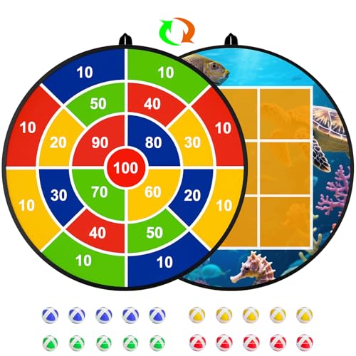 Kids Dart Board 26" Large with 20 Sticky Balls, Foldable Double-Sided Indoor Outdoor Sport Party Play Game Toys, Birthday Gift for Boys and Girls Ages 4 5 6 7 8 9 10 11 12 - size: D-21