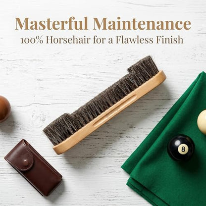 12 Inch Standard Pool Table Brush- Soft Horsehair Bristles Gently Clean Pool Table Felt. Reaches Tight Corners & Pockets. Essential Billiard Maintenance Tool.