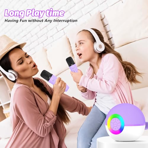 goopow Mini Karaoke Machine Speaker for Kids Adults, Portable Bluetooth Microphone Song Toys with LED Light, Best Chritmas Birthday Festival Gift for 3 4 5 6 7 8+ Year Old Girls Boys (Purple-2MIC) - color: Purple-2Mic