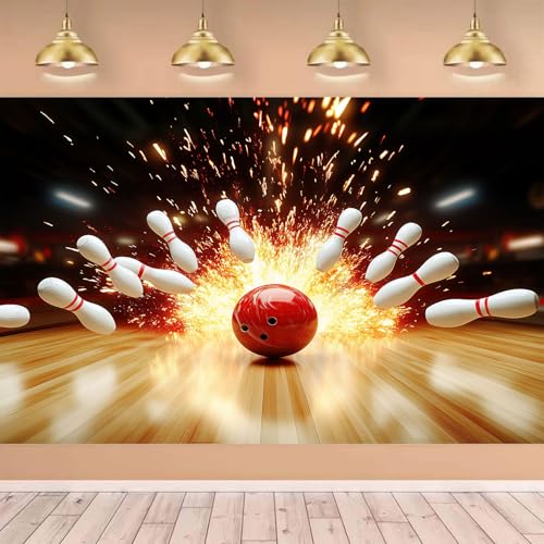 Bowling Photography Backdrop, Let's Strike Up Some Fun Bowling Birthday Party Decorations Background, Indoor Bowling Club Sport Game Fire Flames Backdrop Kids Adults Photo Studio Props 12x10ft - size: 12X10ft