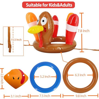 3 Pack Thanksgiving Ring Toss Games Toys for Kids Thanksgiving Inflatable Turkey Hat Toss Games Thanksgiving Family School Party Favors Supplies Indoor Outdoor Party Game(3 Turkey Hats, 12 Rings)