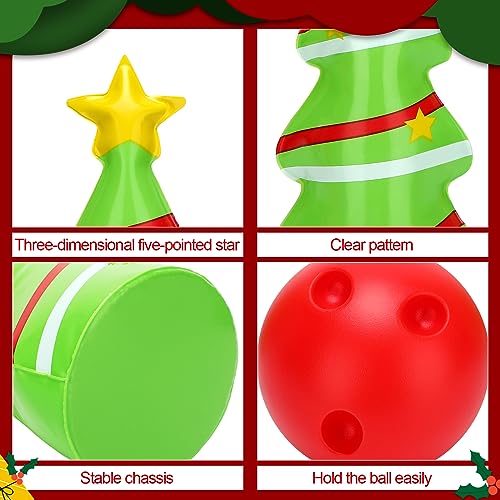 Ceenna 12 Pcs Christmas Bowling Set Inflatable Christmas Tree Bowling Set Christmas Games for Family, Include 10 Christmas Tree Pins and 2 Balls
