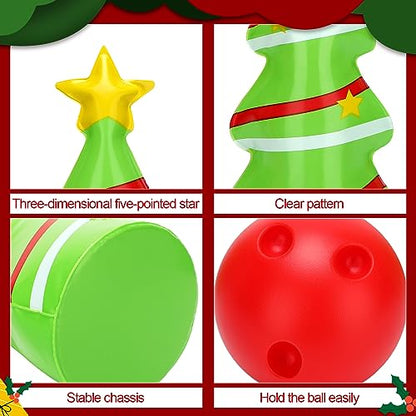 Ceenna 12 Pcs Christmas Bowling Set Inflatable Christmas Tree Bowling Set Christmas Games for Family, Include 10 Christmas Tree Pins and 2 Balls