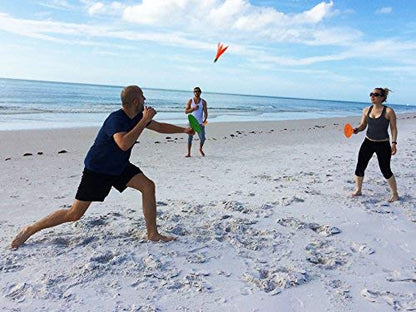 Jazzminton Paddle Ball Game Beach for Family and Friends - 2 Paddles, 2 Birdies, 1 Ball and Carry Bag – Wind Birdie Included for Windy Days