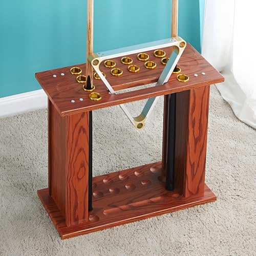 Portable Billiard Cue Holder,Freestanding Pool Cue Display Rack,can Hold Billiard Balls and a Tripod,for Game Room Club(Walnut) - color: Walnut