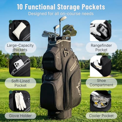 uniHimal Golf Cart Bag, 15 Way Organizer Divider Top with Handles | 15 Separate Compartments,Extra Storage Pockets,Rain Cover,Comfortable carry handles,Tough Abrasion‑Resistant Materials - color: Black