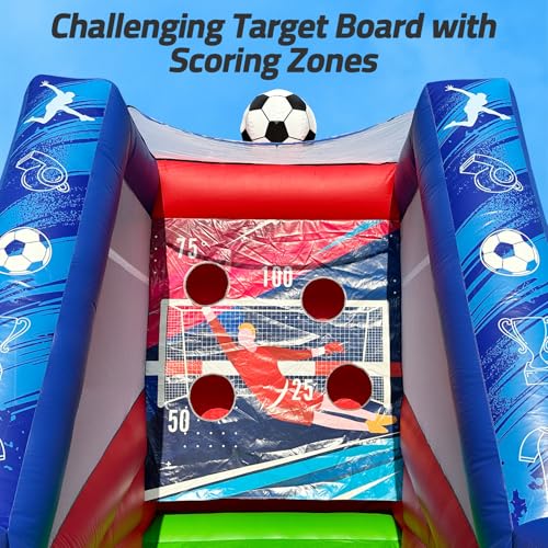 Inflatable Soccer Dartboard, Commercial Grade PVC Soccer Game with 2 Balls & Air Blower, 4-Target Scoring Inflatable Carnival Game for Outdoor Fun, Home & Rental Use - style: Soccer
