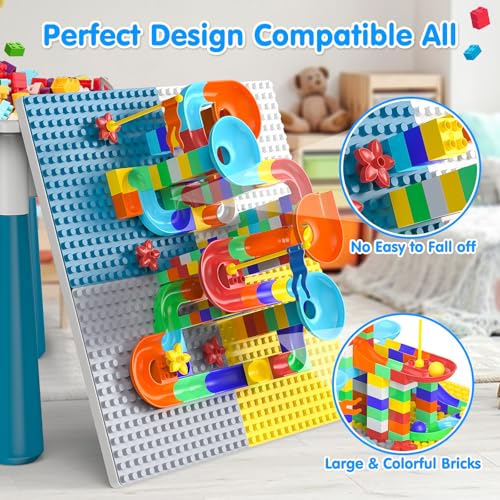 OCATO Toddlers Kids Table and 4 Chairs Set: Activity Table with 152Pcs Large Marble Run Building Blocks Storage All in One Play Sensory Water Tables Sand Tables for Boys Girls 3 4 5 6 Year Old - color: Dark Blue-with 4 Chairs