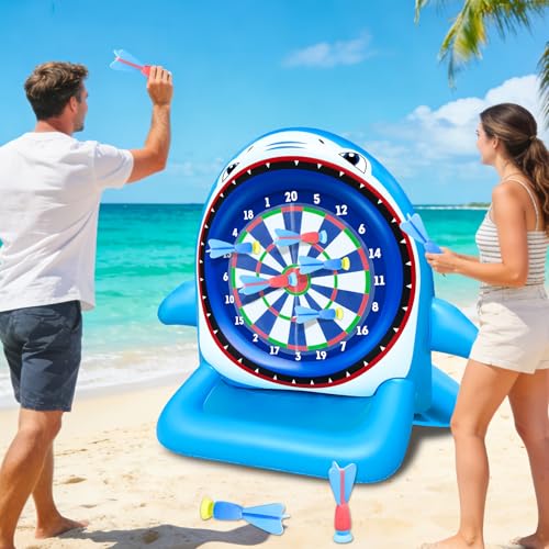 45" Large Inflatable Pool Toys Shark Dart Board with 8 Sticky Darts | Swimming Pool Floats Water Games for Adults Summer Beach Yard Outdoor Games Play Cool Party Gift