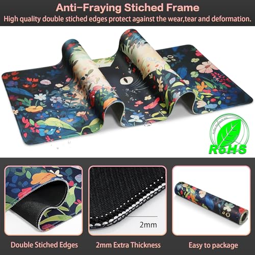 Canjoy Cute Black Cats Anime Mouse pad, 31.5x15.7inch Kawaii Computer Keyboard Mat Extended Large Gaming Mouse Pad with Non-Slip Rubber Base - color: Black Cat