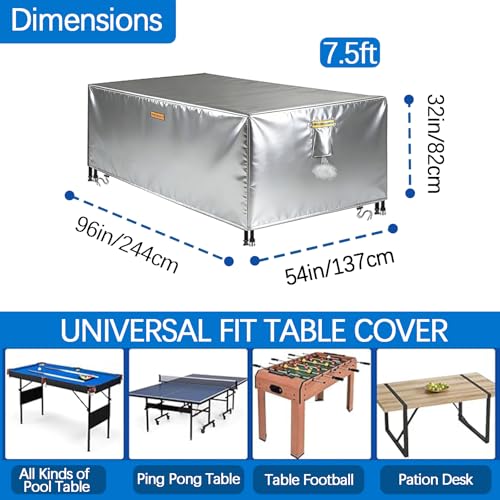 Waterproof Billiard Table Cover 6/6.5/7/7.5/8/8.5/9/10/12ft with Air Vents Handles Pool Table Covers Full Cover 600D Heavy-Duty Protection for Snooker Tables Covers,Silver,7.5FT(96"×54"×32") - color: Silver, size: 7.5FT(96"×54"×32")