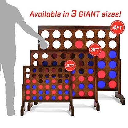 GoSports 3 Foot Giant Wooden 4-in-a-Row Connect Game – Jumbo Party Size with Heavy-Duty Coins – Easy Setup and Portable Design for Indoor and Outdoor Yard Game for Adults - style: Dark Stain Finish