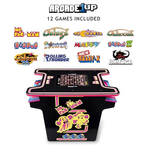 Arcade1Up Ms.PAC-MAN Head-to-Head Arcade Machine – Retro Home Arcade Table with 12 Classic Games, Light-Up Control Deck & Real-Feel Joysticks