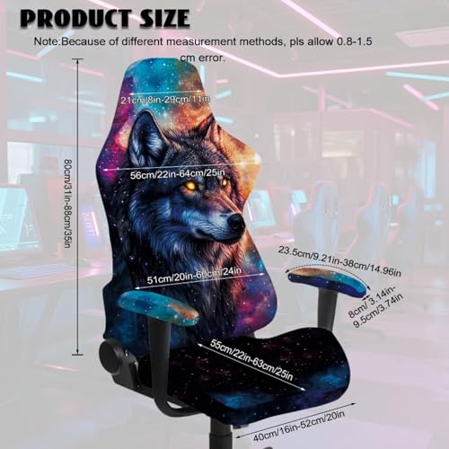 Wolf Galaxy Print Computer & Gaming Chair Slipcover Dust-Proof Elastic Game Chair Cover with Armrest Covers Easy to Install Universal Fit Office Desk & Racing Computer Gamer Chairs - color: Multi - Wolf Galaxy