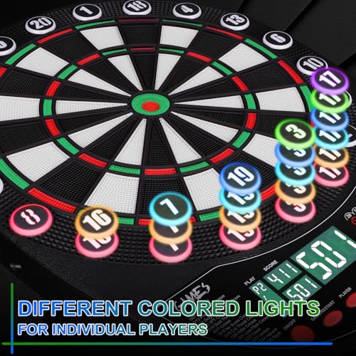 WIN.MAX Electronic Dart Board Soft Tip Dartboard Set LED Displays 3 Languages with 12 Darts 100 Tips Power Adapter - color: RED/GREEN WITH LIGHTS