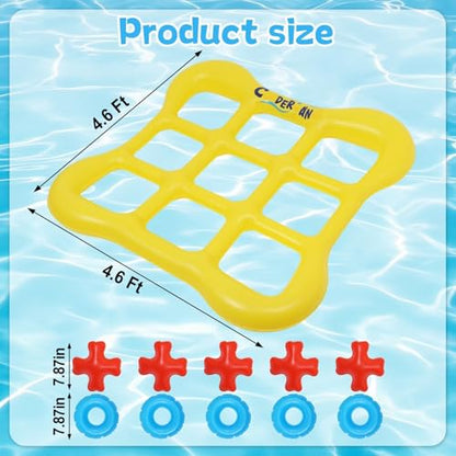 Pool Games Set Giant Inflatable Tic-Tac-Toe Board with 10 Balls 2-10 Players 4.6 Ft Foldable Floating Water Toys Outdoor Play Pool Toys for Summer Swimming Pools Family Reunion Games Party