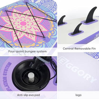 Inflatable Paddle Board,Stand Up Paddle Board Set, Extra Wide SUP Board with Removable Fin, Floating Paddle, Hand Pump, Waterproof Phone Pouch,Traveling Board - color: TT purple