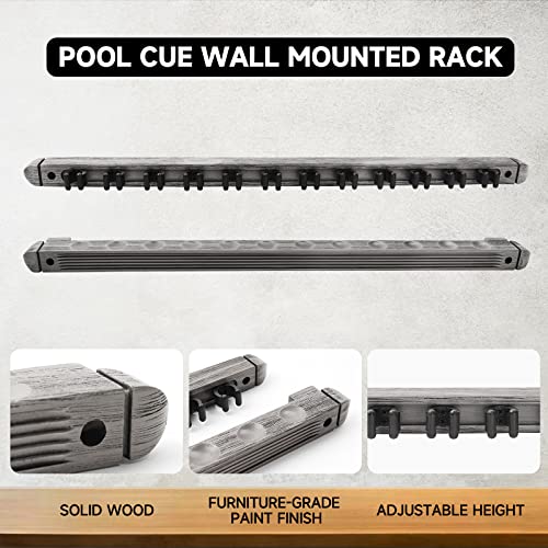 GSE Games & Sports Expert 2-Piece 6/8/12 Billiard Pool Cue Rack Wall Mounted Holders, Billiard Cue Sticks Wall Rack Set - style: 12 Cue - Brushed Grey