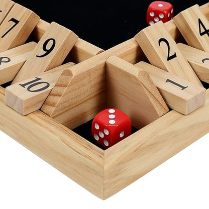 Pacific Shore Games Shut the Box Game 4 Player, Natural Wood, Dice Games, Wooden Board Games for Adults, 10 Number Tiles, 12 inch Board - color: Natural