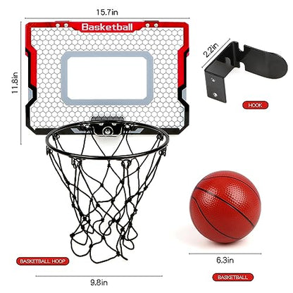 Indoor Basketball Hoop with 2 Balls & Complete Accessories, Over The Door & Mini Hoop for Kids & Adults