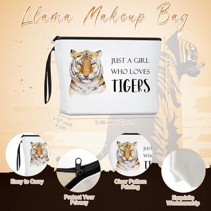 Sieral 2 Pcs Animal Lover Bag Gift for Women Travel Canvas Tote Portable Zipper Pouch Canvas Reusable Grocery Tote - style: Tiger